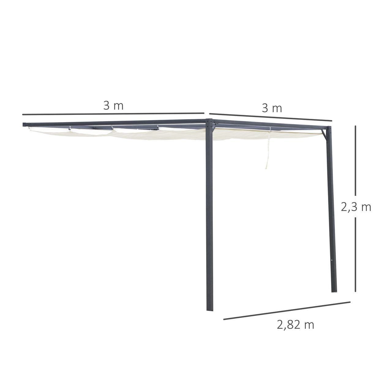 Outsunny Pergola 3 x 3 m mit Stoffdach wetterfest Wand Anbau Polyester Creme