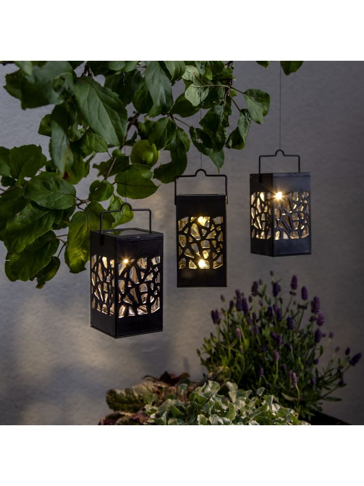 MARELIDA 3er Set LED  Solar Laternen zum Hängen oder Stellen H: 11cm in schwarz günstig kaufen onesize