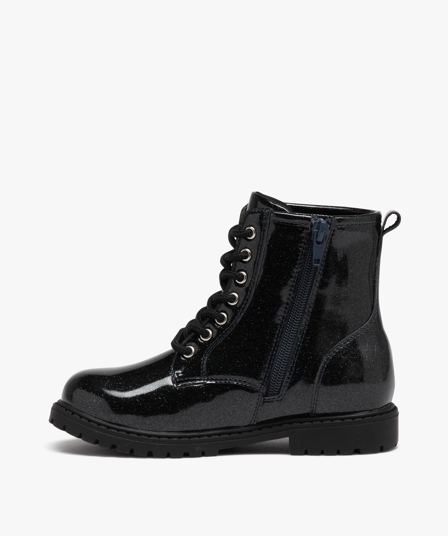 Boots fille vernies à paillettes avec semelle crantée noir | GEMO