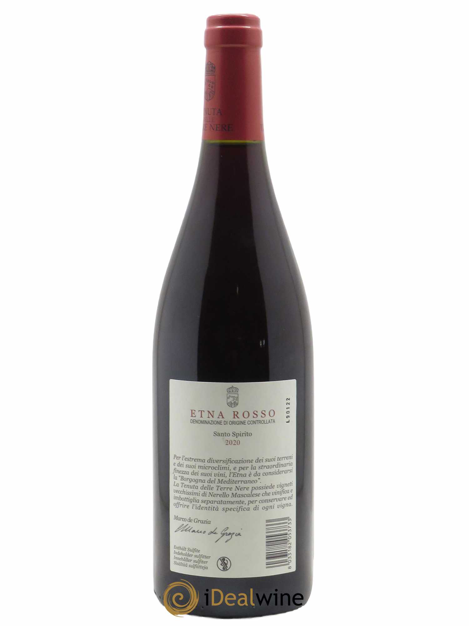Etna Rosso DOC Tenuta delle Terre Nere Santo Spirito  2020 - Lot de 1 Bouteille