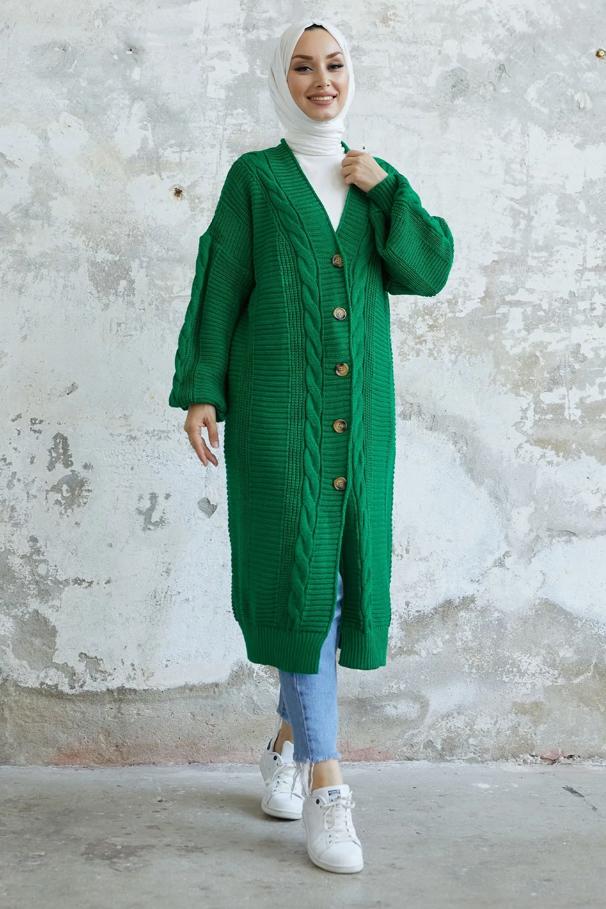 InStyle  Evia geknöpfter Strick-Cardigan – Grün