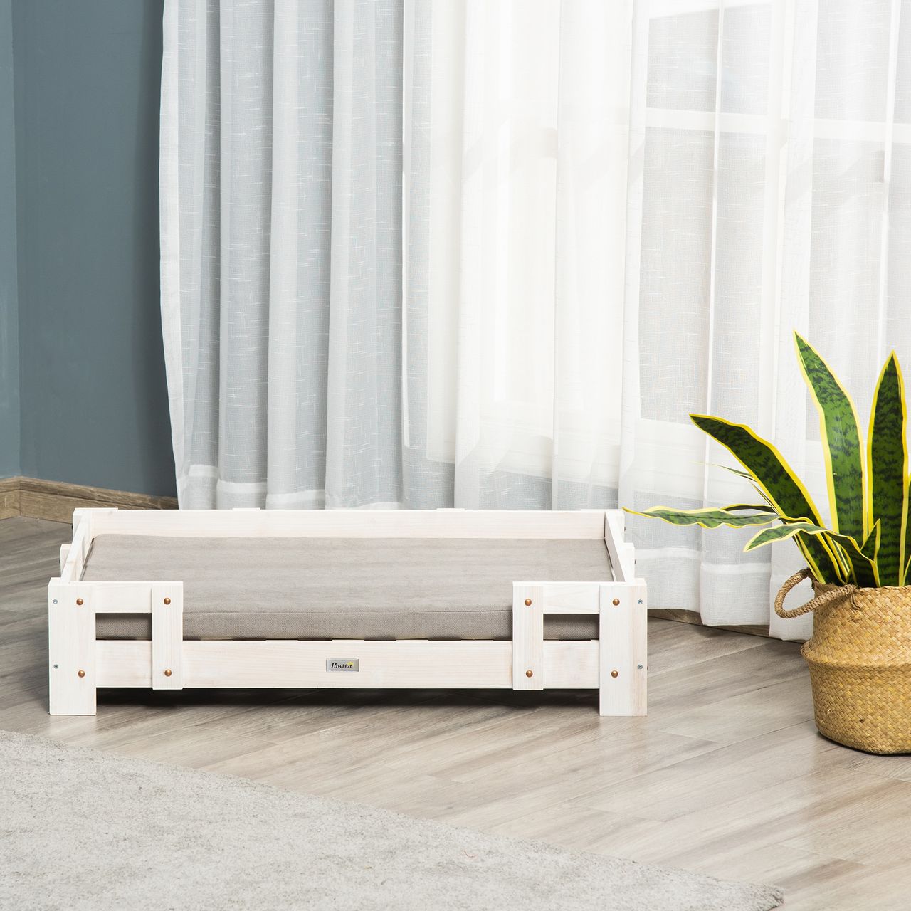 PawHut Erhöhtes Hundebett Kissen Holz Hundesofa Hundecouch Katzensofa waschbar