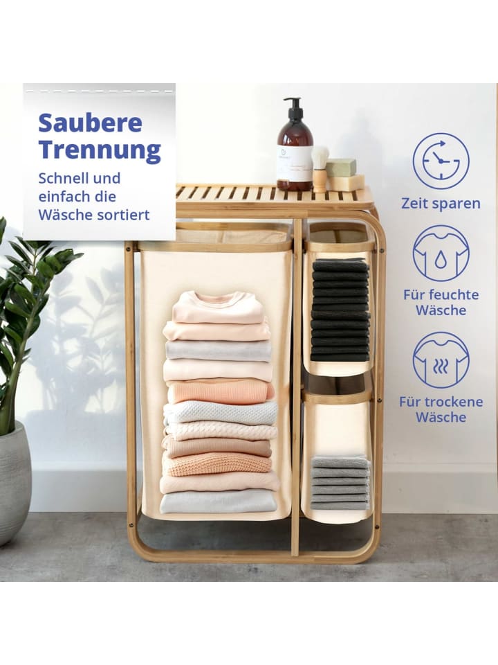 Lumaland Lumaland Wäschekorb aus Bambus mit 2 ausziehbaren Wäschesäcken Farbe Dunkelgr günstig kaufen onesize