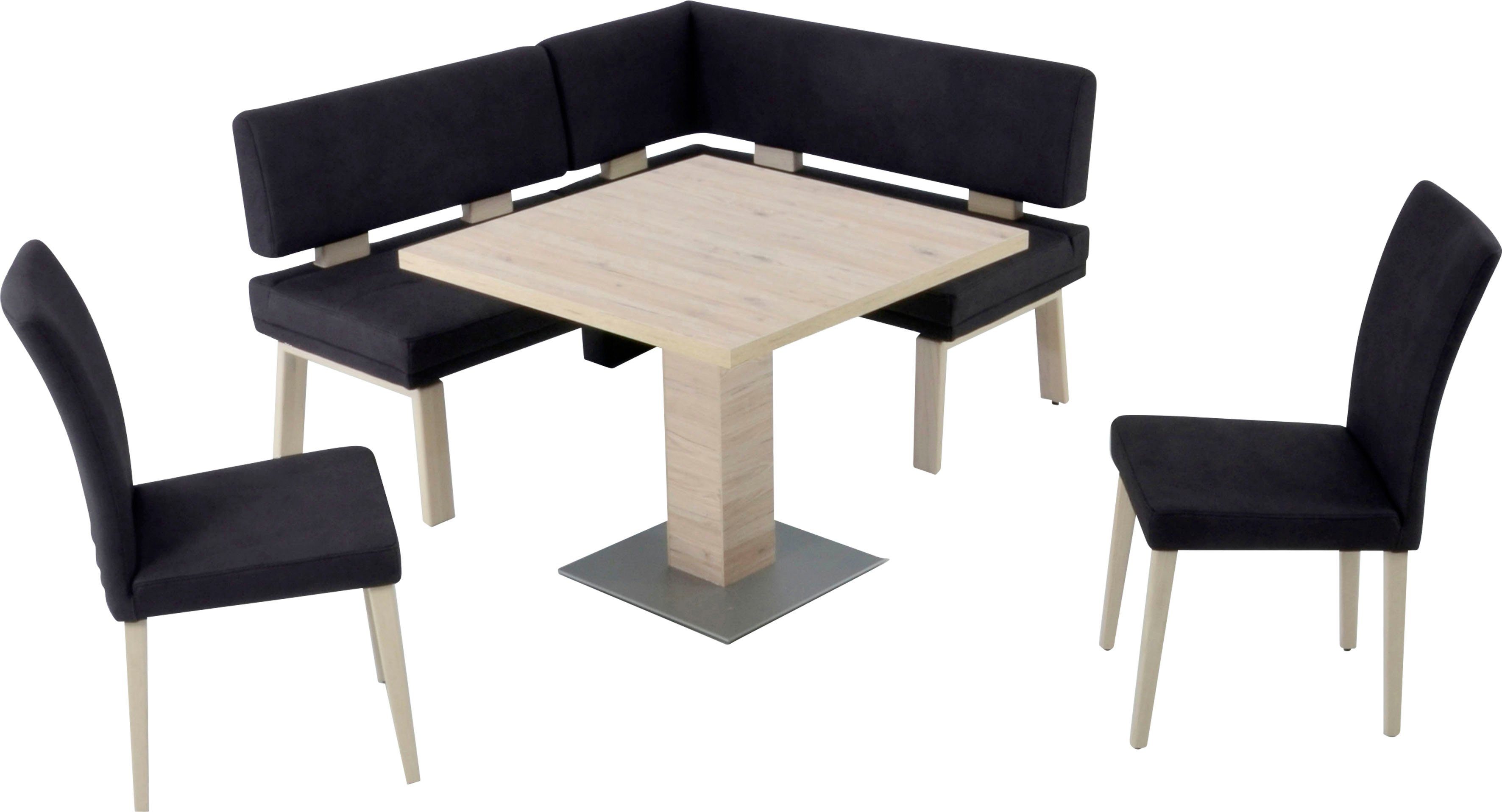 K+W Komfort & Wohnen Eckbankgruppe Santos I, (Set), rechts/links Schenkel 157cm, zwei 4 Holzstühle und Tisch 90x90cm