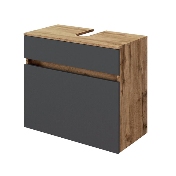 Unterbeckenschrank Lincoln, 60 cm, matt grau/wotaneiche