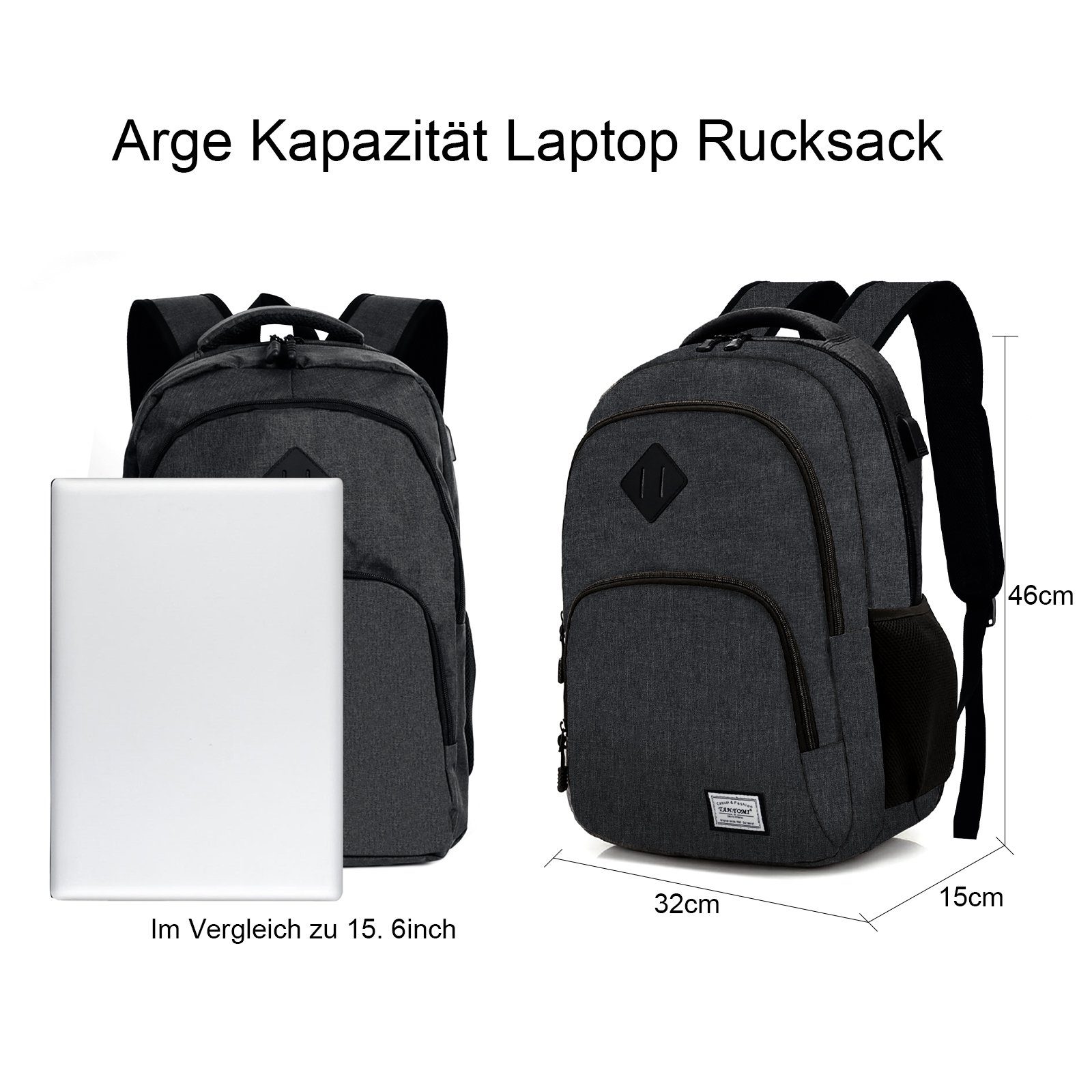 TAN.TOMI Freizeitrucksack Laptop Rucksack Herren Damen Große Kapazität Casual Rucksack, für 15,6