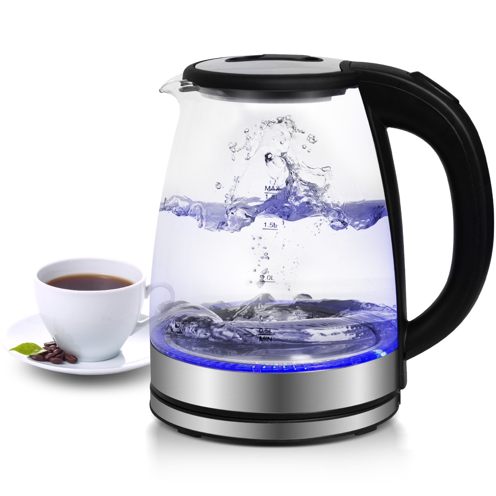 Gotoll Frühstücks-Set GLSH25+OZ331, Elektrischer 1,8 L Edelstahl Wasserkocher 4-Scheiben Toaster