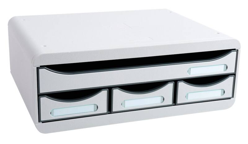 Exacompta Schubladenbox mit 4 Schubladen Toolbox Mini Kunststoff Hellgrau 35,5 x 27 x 13,5 cm