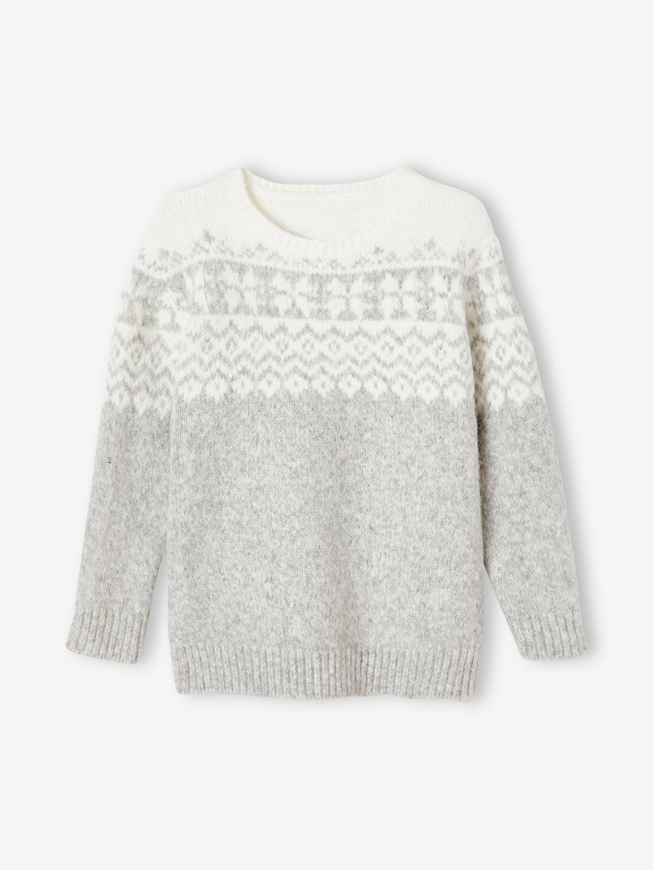 Pull jacquard de Noël garçon gris chiné