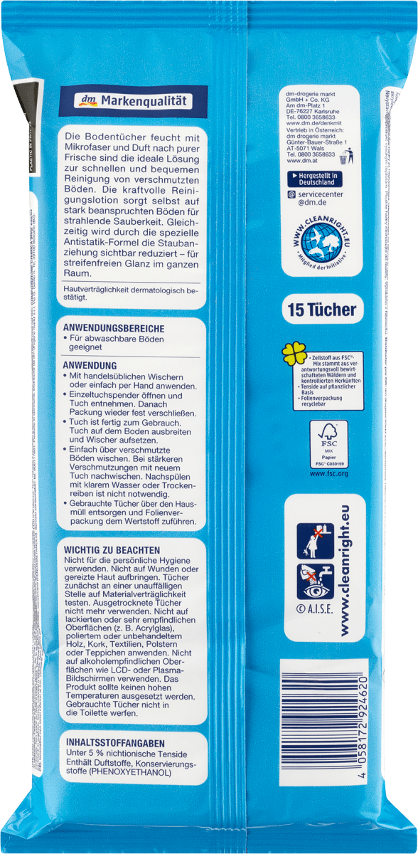 Feuchte Bodentücher Purer Frische-Duft, 15 St