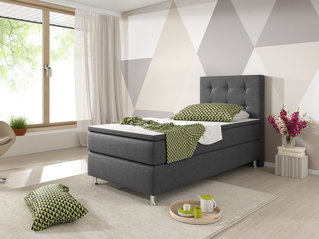 IHG Boxspringbett Köln 90x200 Webstoff Anthrazit