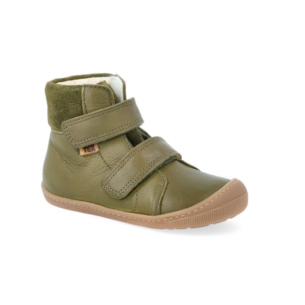 Koel4kids Emil Nappa TEX Wool Khaki T003.102-350 mit Wolle gefütterte Barfuß-Stiefeletten