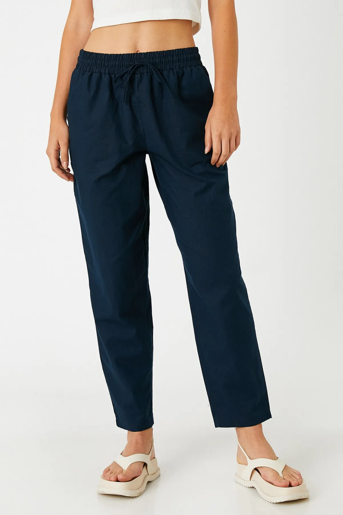 Koton  Leinenhose mit Bindegürtel für Damen 2sak40090pw