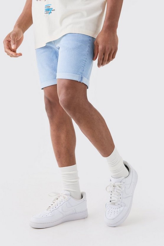 Hellblaue Skinny Stretch Jeansshorts