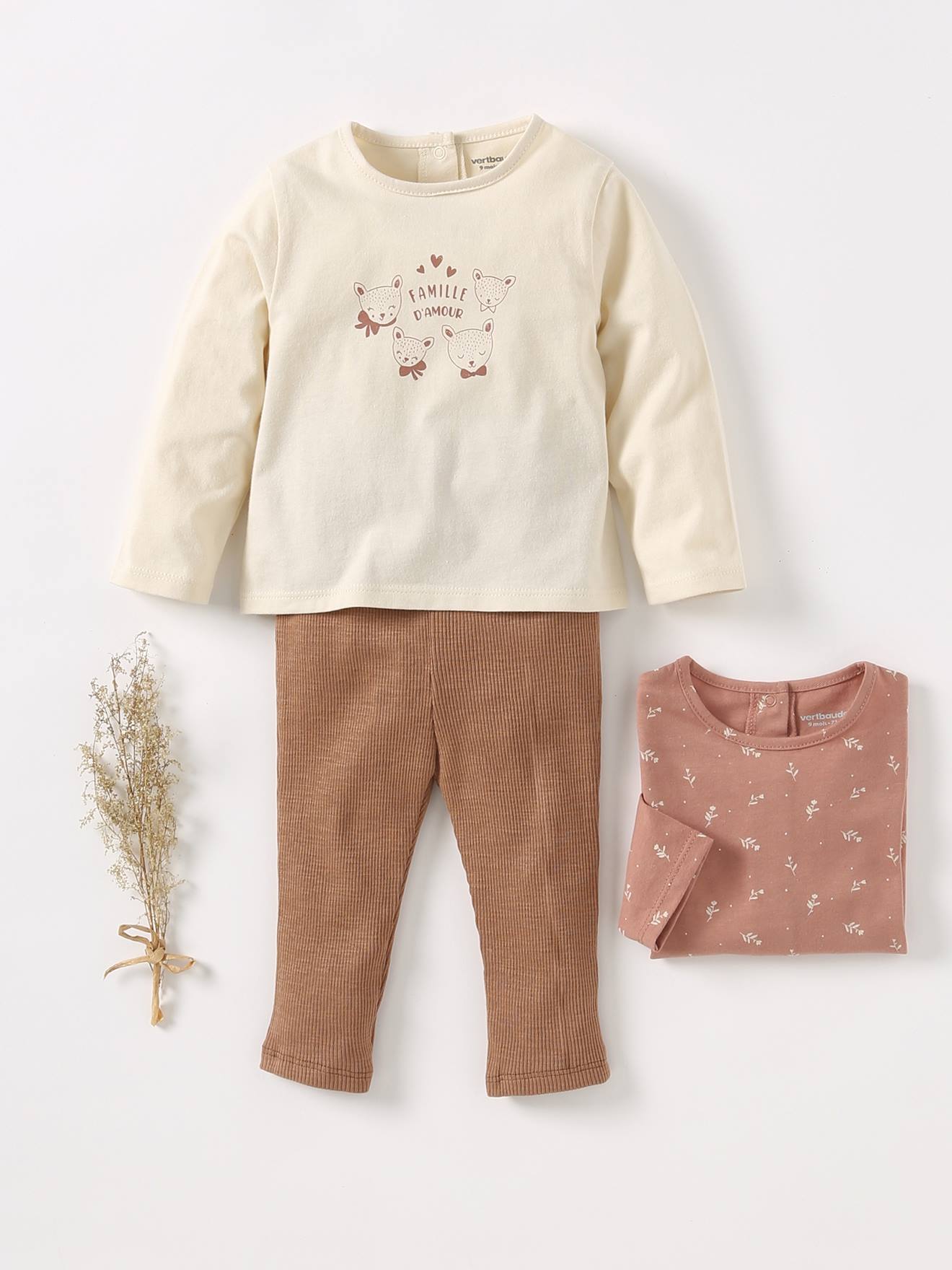 Legging basics bébé en côtes beige chiné