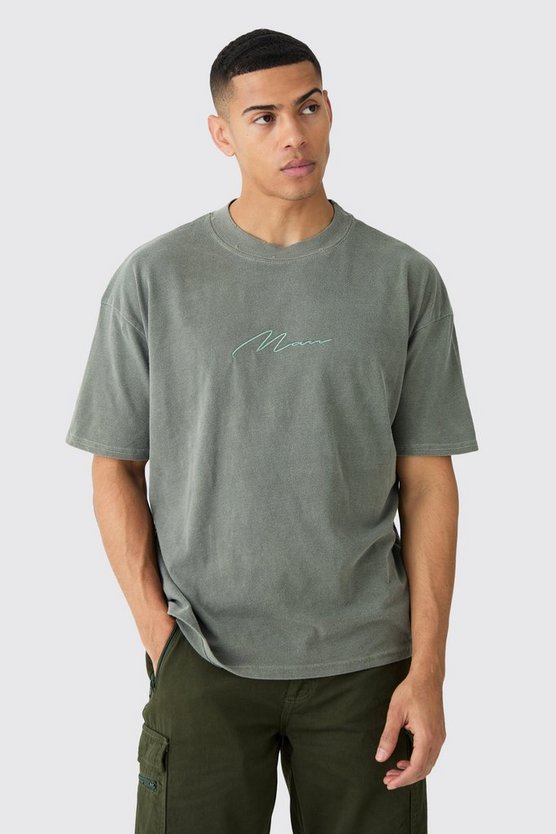 Zerrissenes Oversize T-Shirt mit Man-Stickerei