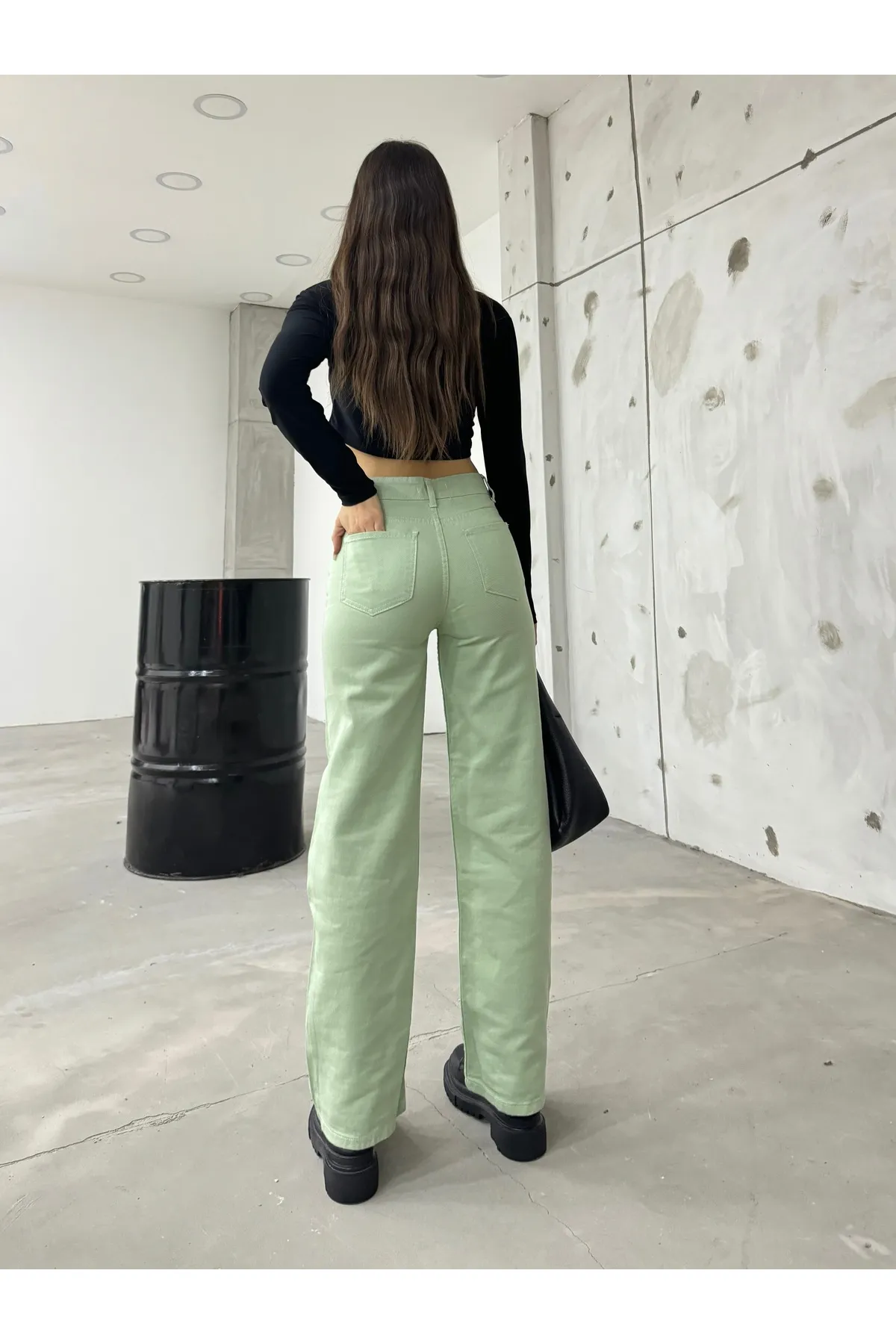 BİKELİFE  Aquagrüne Palazzo-Hose mit weitem Bein und hoher Taille für Damen