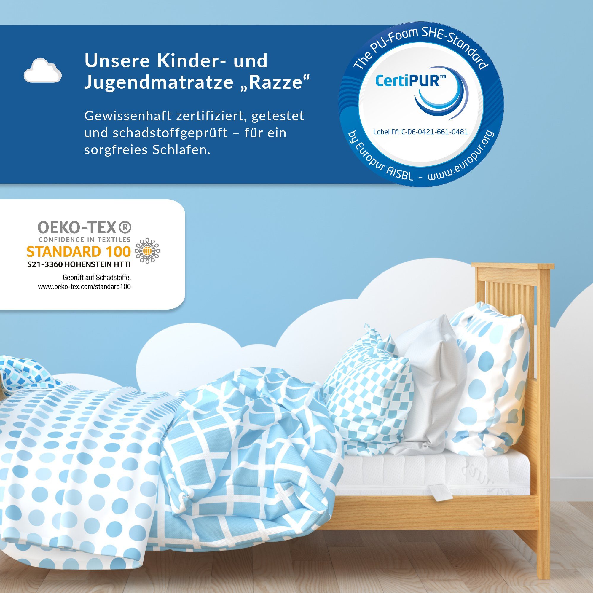 Jugendmatratze RAZZE, BMM, 17 cm hoch, (Set), Kindermatratze, perfekt für Kinder und Jugendliche, Made in Germany
