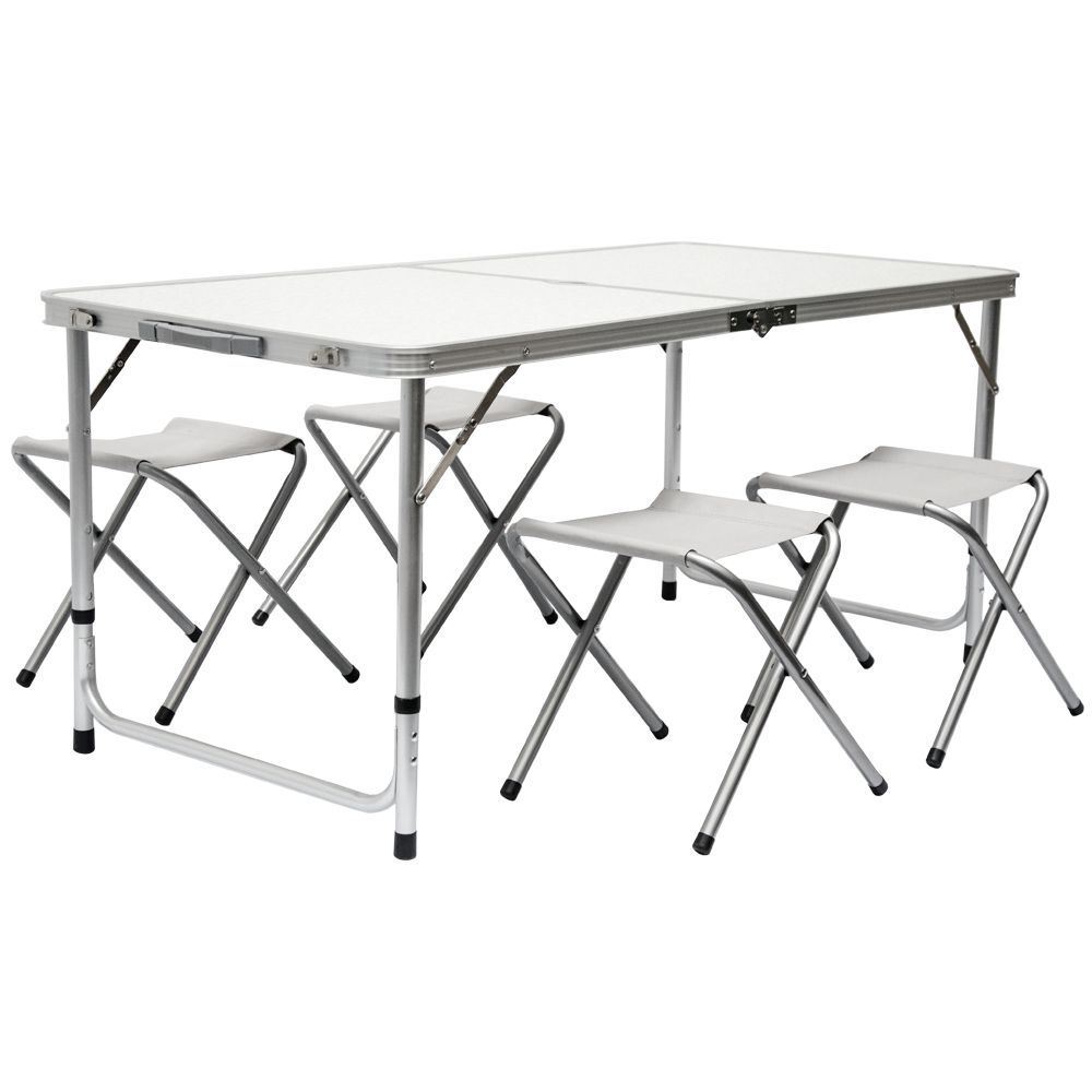 AMANKA 120x60 Höhenverstellbarer Campingtisch mit 4 Hockern