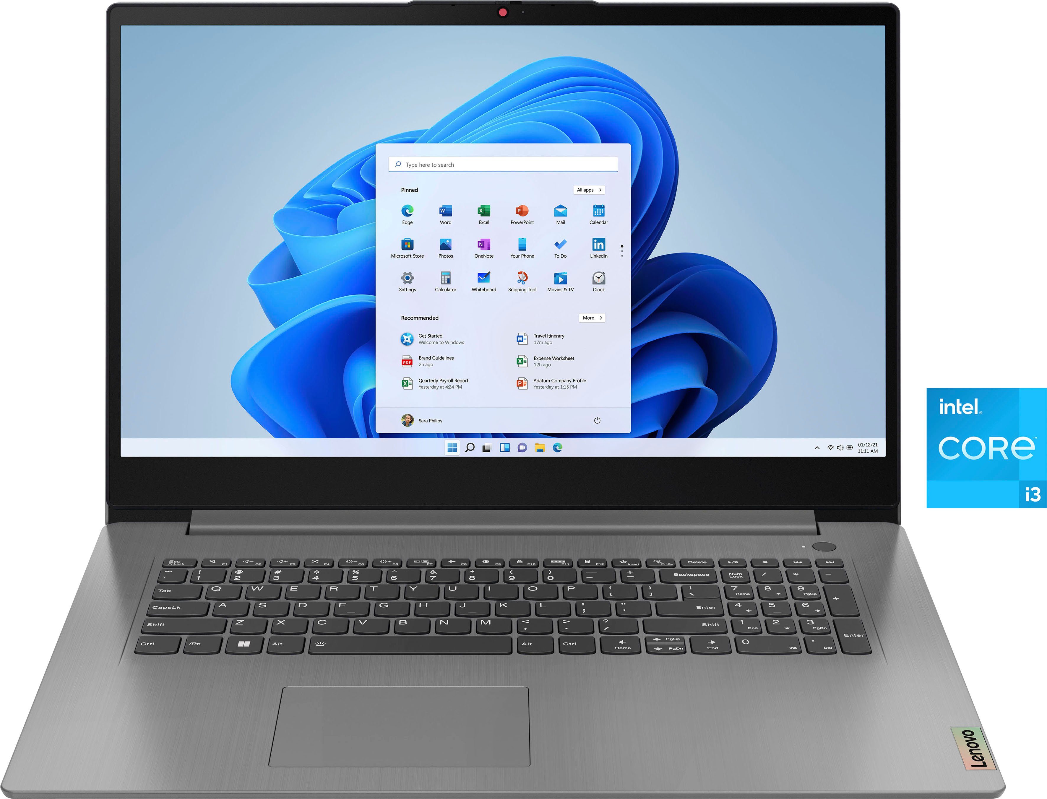Lenovo IdeaPad 3 17IAU7 Notebook (43,9 cm/17,3 Zoll, Intel Core i3 1215U, UHD Graphics, 512 GB SSD)