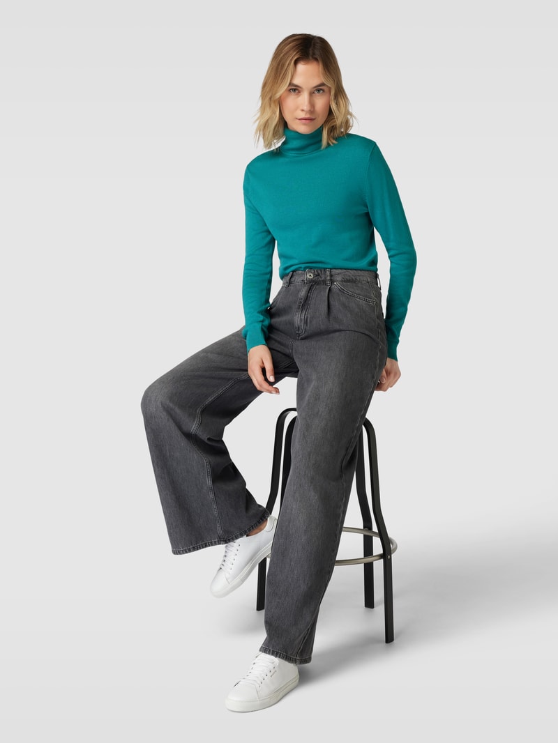 Rollkragenpullover in Melange-Optik in petrol