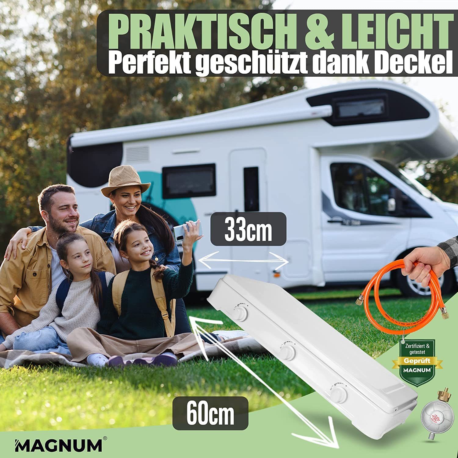 Magnum Wave Gaskocher MAGNUM Trio - 3- Flammiger Campingkocher, (Camping-Set, 1-St., Ideal für Camping und Angeln), Gaskocher Trio inkl. Gasschlauch - Campingkocher