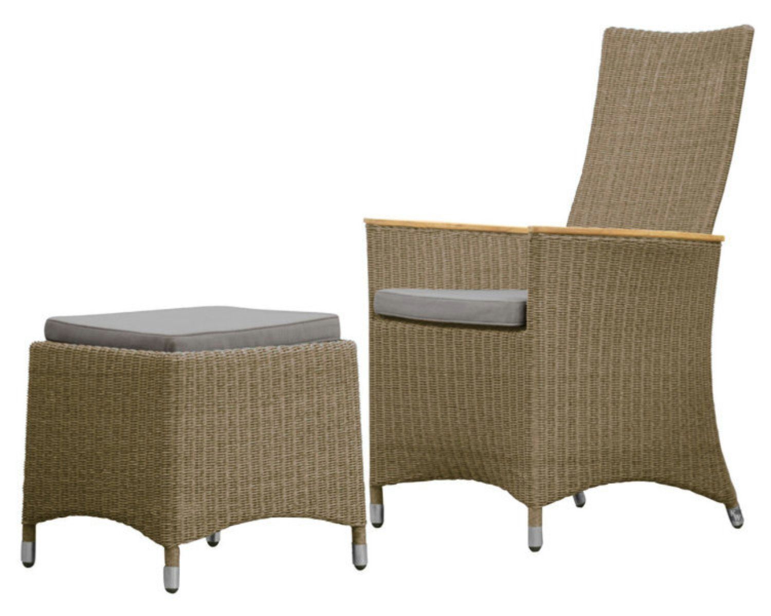 Kai Wiechmann Fußhocker Polyrattan Geflechthocker, wetterfester Fußhocker Rattanoptik, moderner Polyrattan Gartenhocker in Taupe