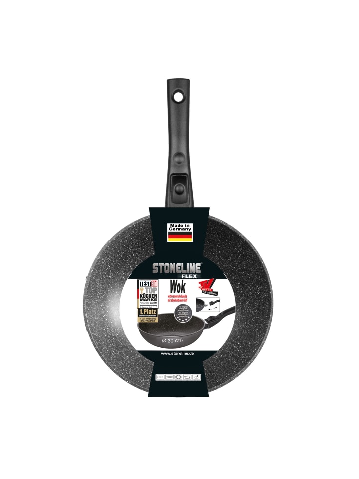 Stoneline Wokpfanne 30 cm mit abnehmbarem Griff | mit Deckel in Anthrazit günstig kaufen Ø 30 cm