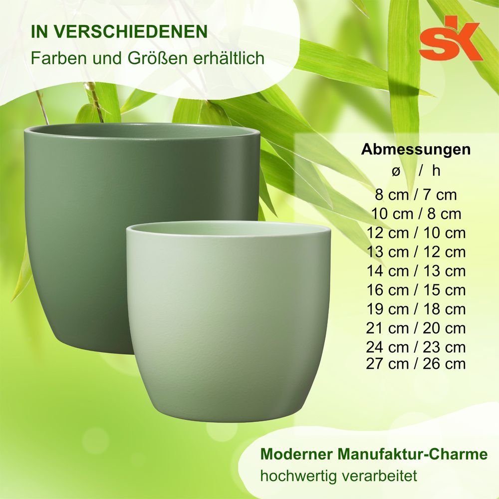 Heimwerkercenter Übertopf SK - Soendgen Keramikübertopf Serie Basel ø8 cm, moosgrün matt, hochwertiges Wohnambiente