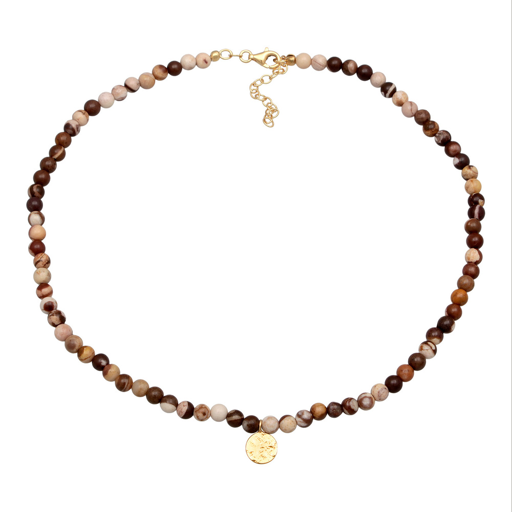 Elli PREMIUM Elli PREMIUM Collier Femmes plaquette perles boho avec pierre précieuse Jasper en collier