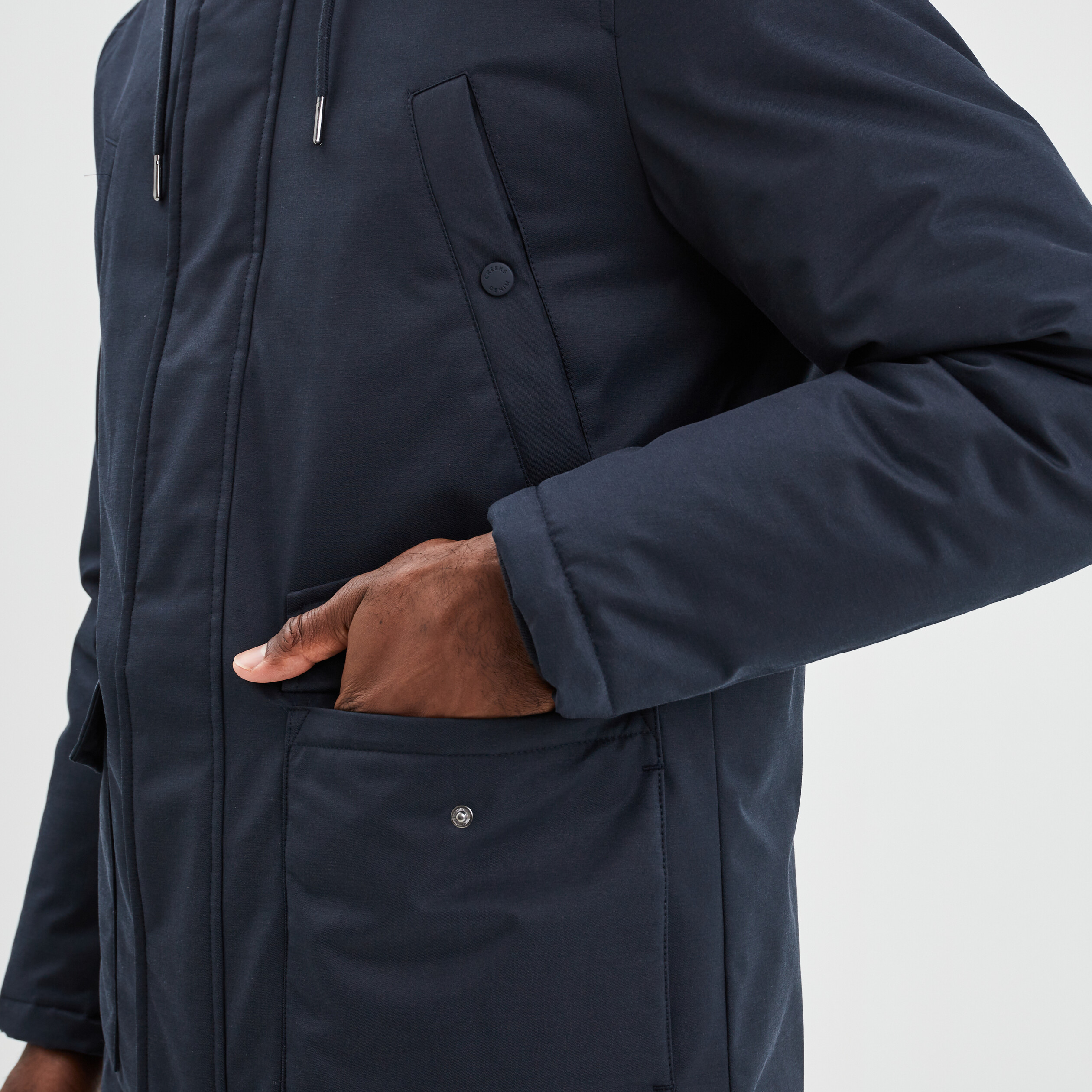 Parka mi-longue à capuche doublée bleu foncé homme | La Halle