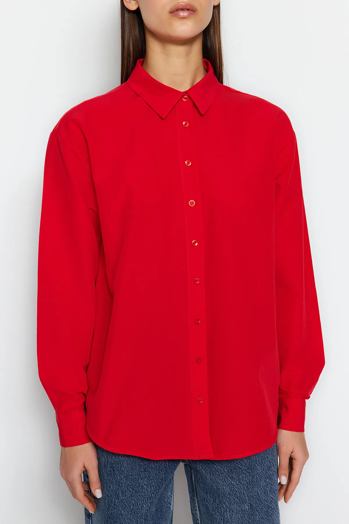 Trendyol Collection  Rotes, locker sitzendes, gewebtes Hemd TWOAW20GO0107