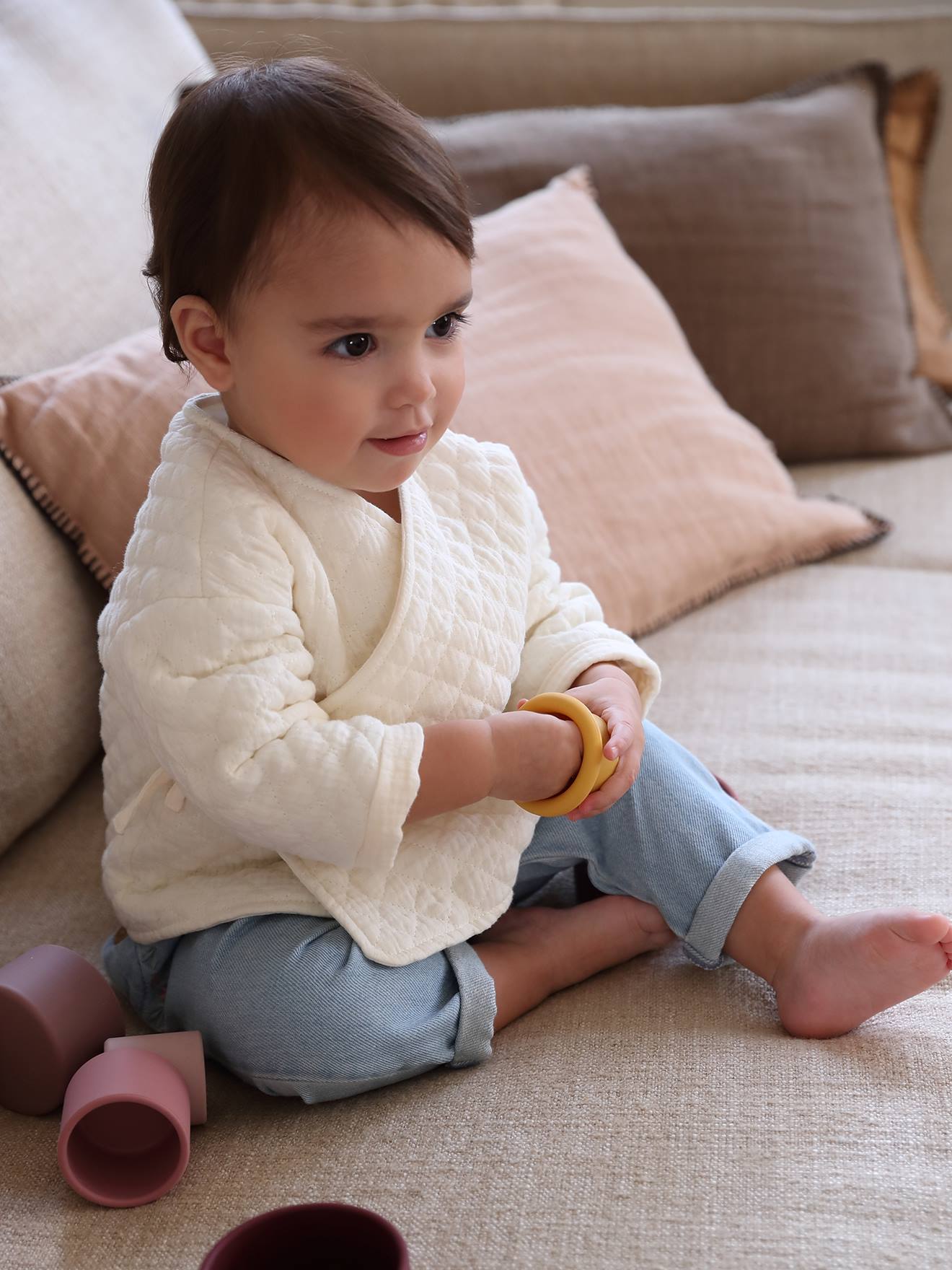 Sarouel brodé bébé en denim denim bleached