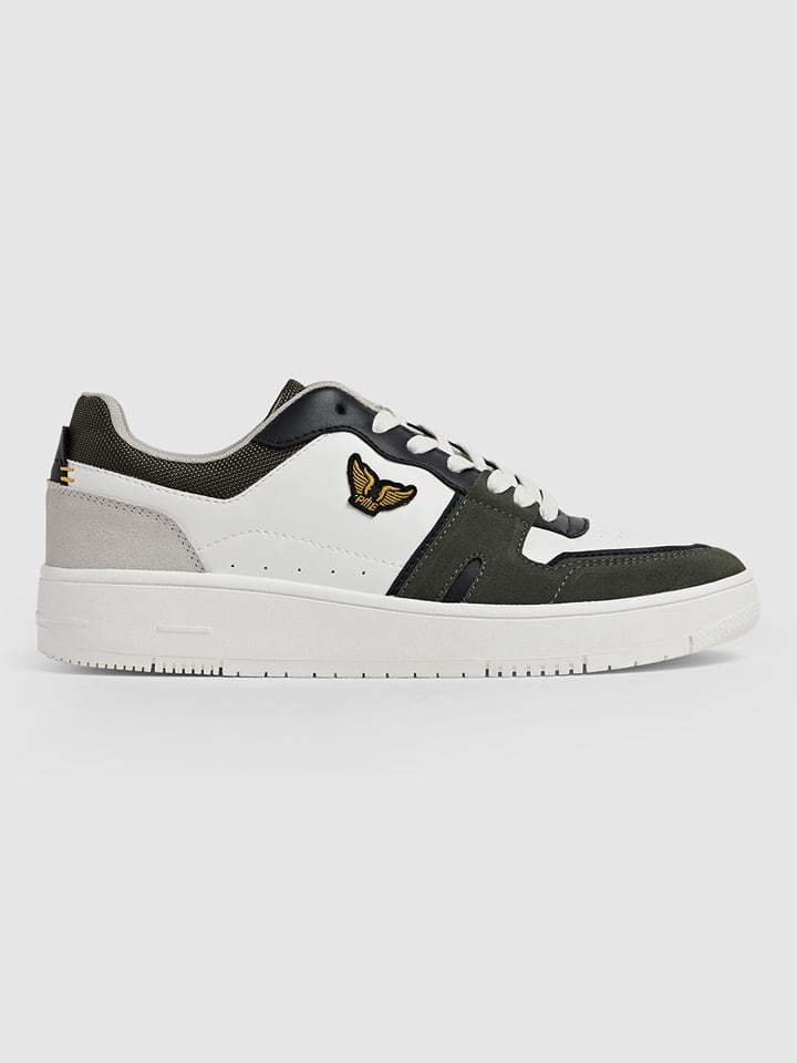 PME Legend Leder-Sneakers in Weiß/ Khaki günstig kaufen