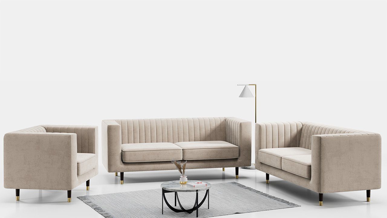 MKS MÖBEL Sofa ELMO 3 2 1, Möbelset mit hohen Beinen, im modischen Stil, Loungemöbel