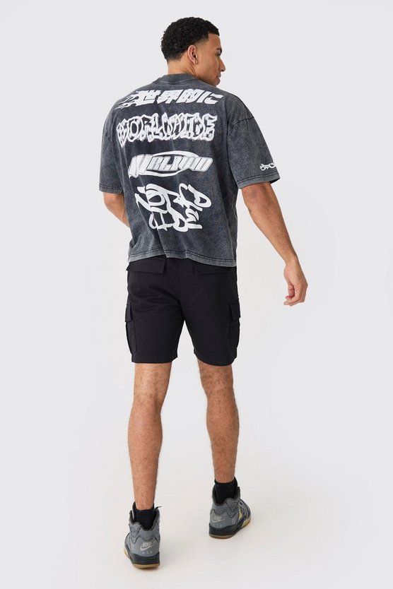 Slim-Fit Cargo-Shorts mit elastischem Bund