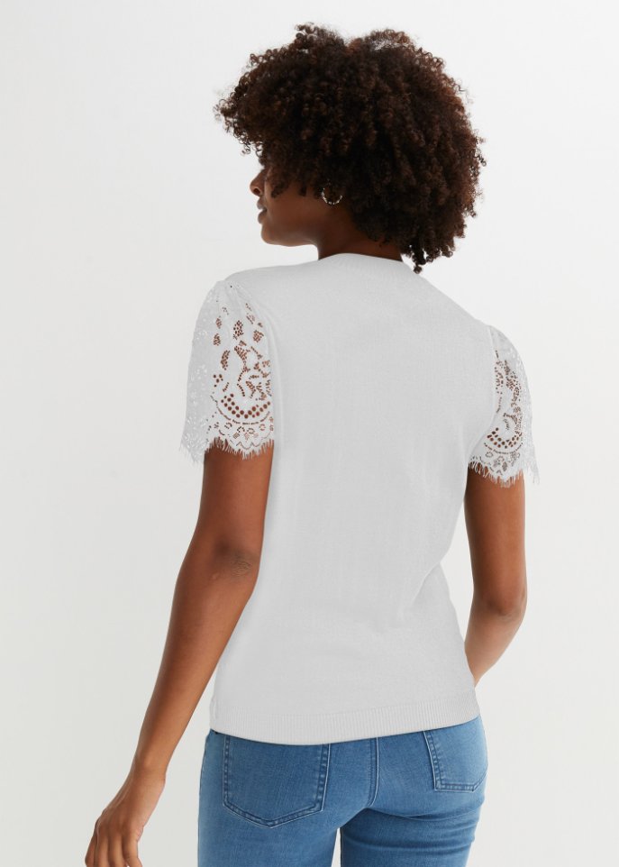 Strickshirt mit Spitzenärmeln