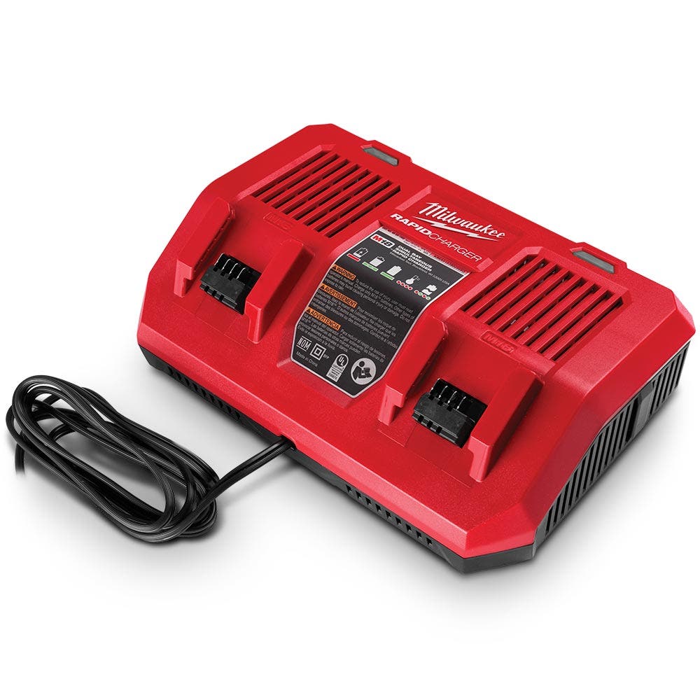 Carregador rápido Milwaukee de 18V com duas baias, carregamento simultâneo M18DFC