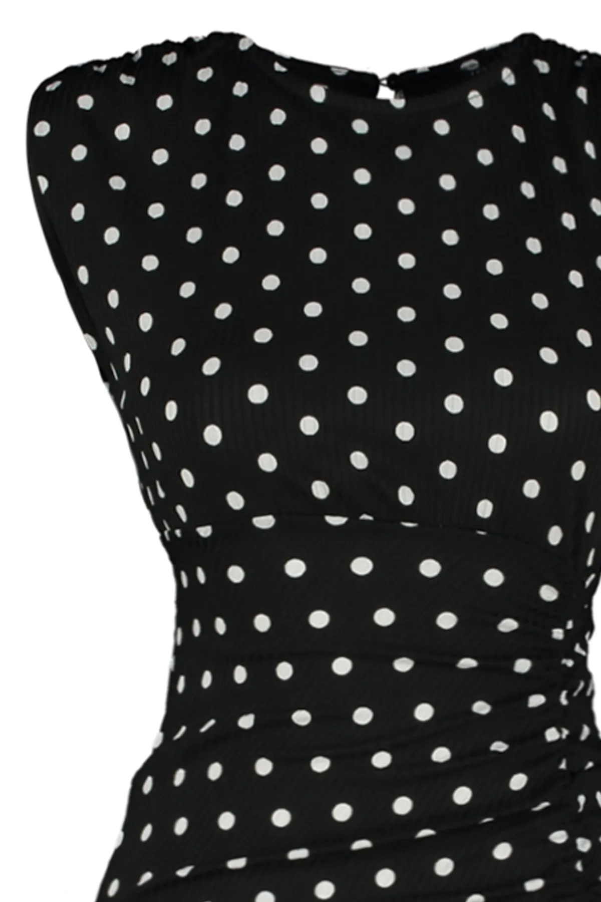 Trendyol Collection  Schwarzes, gepunktetes, tiefes Schlitzdetail am Rücken und flexiblem Strick-Bleistiftkleid TWOSS23EL02326