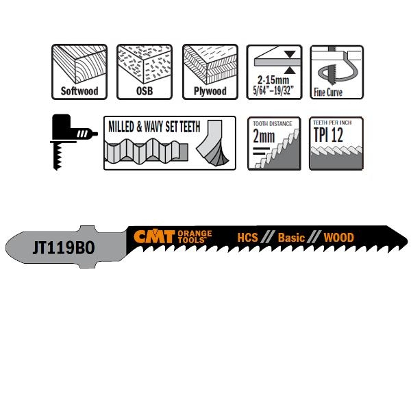 CMT JT119BO-5 Stiksavklinger HCS T-skaft Træ 5 dele