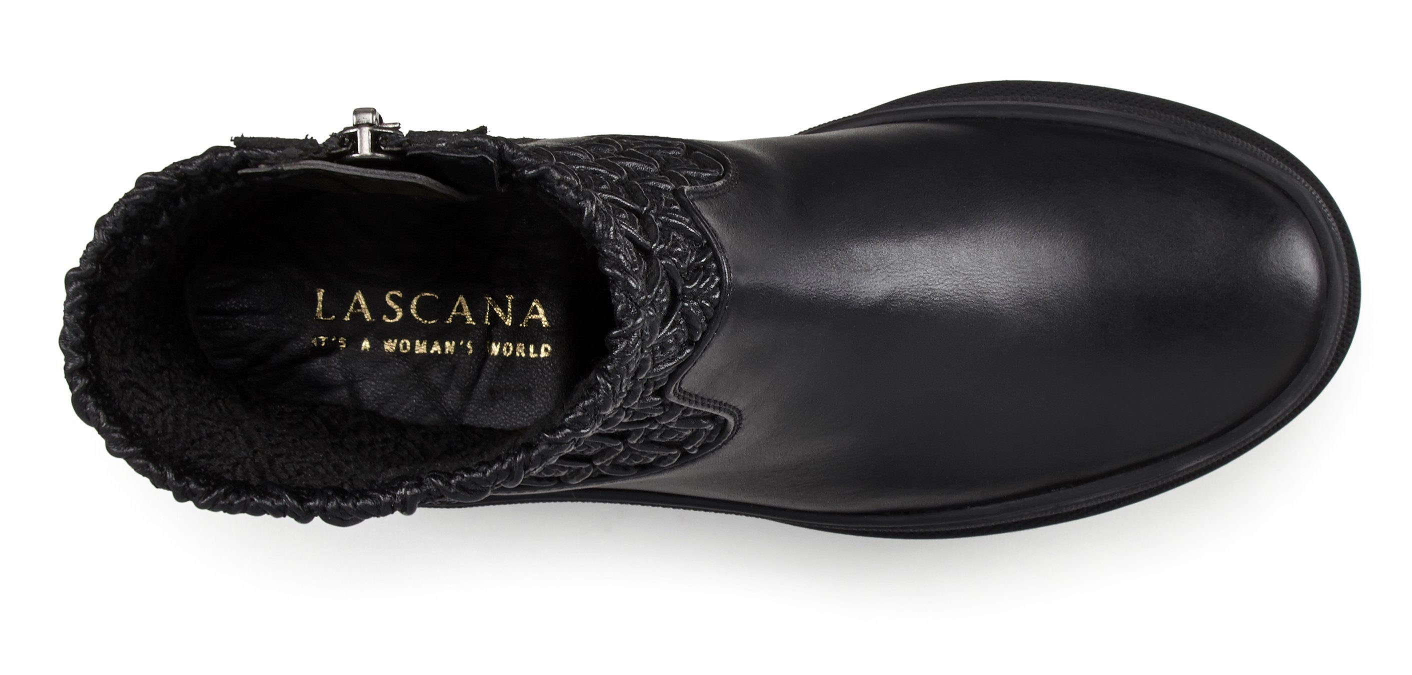 LASCANA Chelseaboots, Stiefelette mit Lederanteil, elastischem Schaft & Chunky Sohle