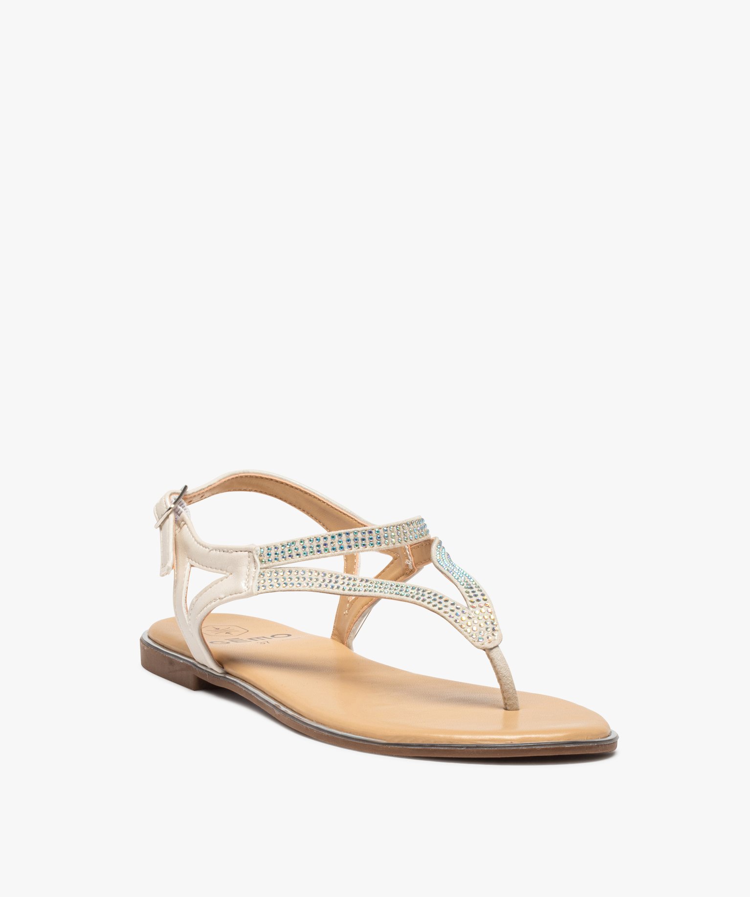 Sandales femme plates à entre-doigts ornées de strass blanc | GEMO