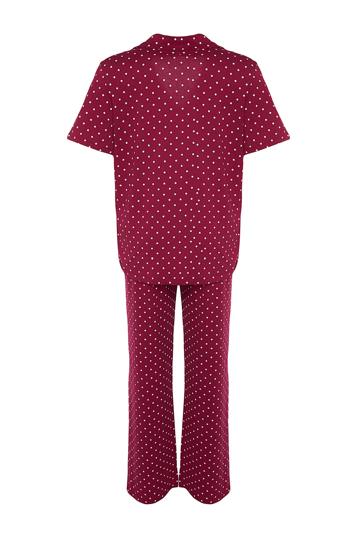 Trendyol Curve  Bedrucktes gestricktes Pyjama-Set mit Knöpfen in Weinrot TBBSS22PT0710