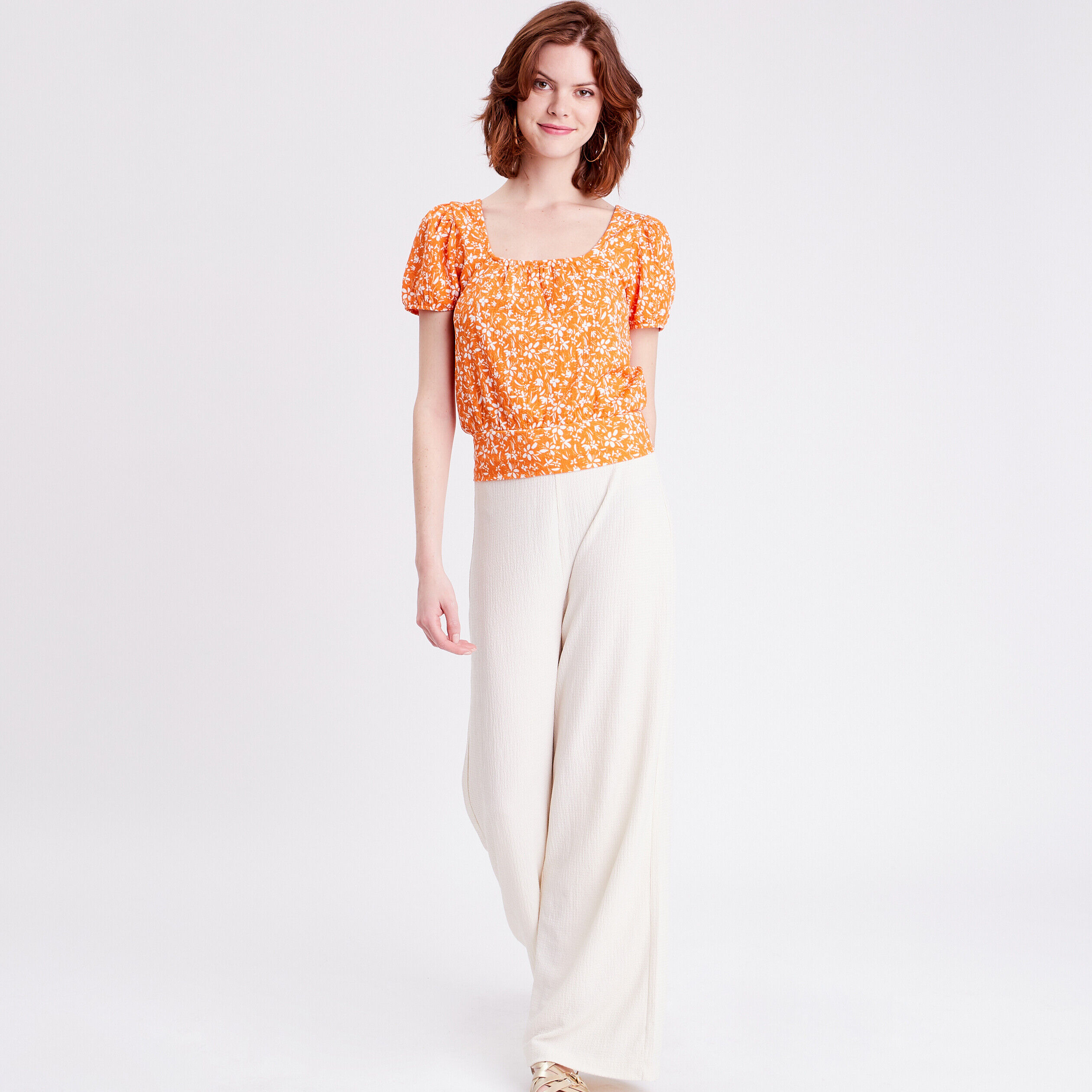 T-shirt cintré bandes croisées orange femme | Cache Cache