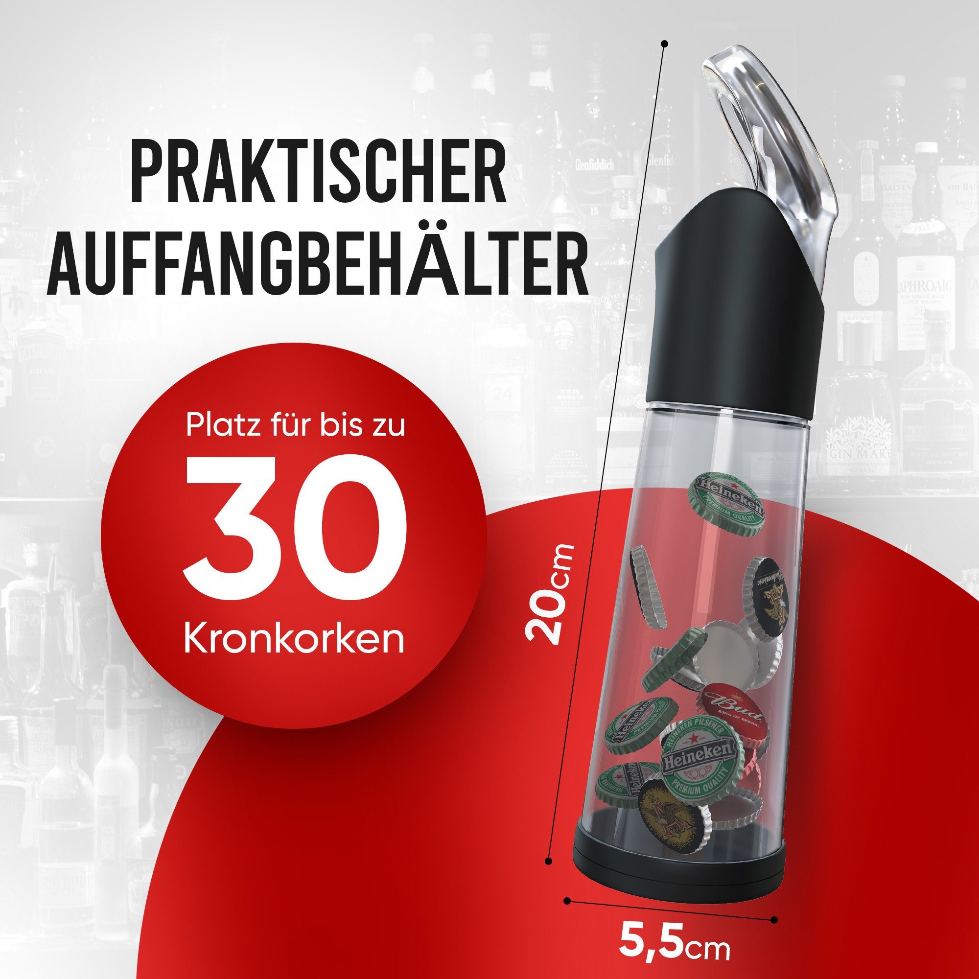 wortek Flaschenöffner Getränkeöffner mit Auffangbehälter Bieröffner (Set, 2-tlg), Geschenk für Männer und Bierliebhaber Biergeschenk