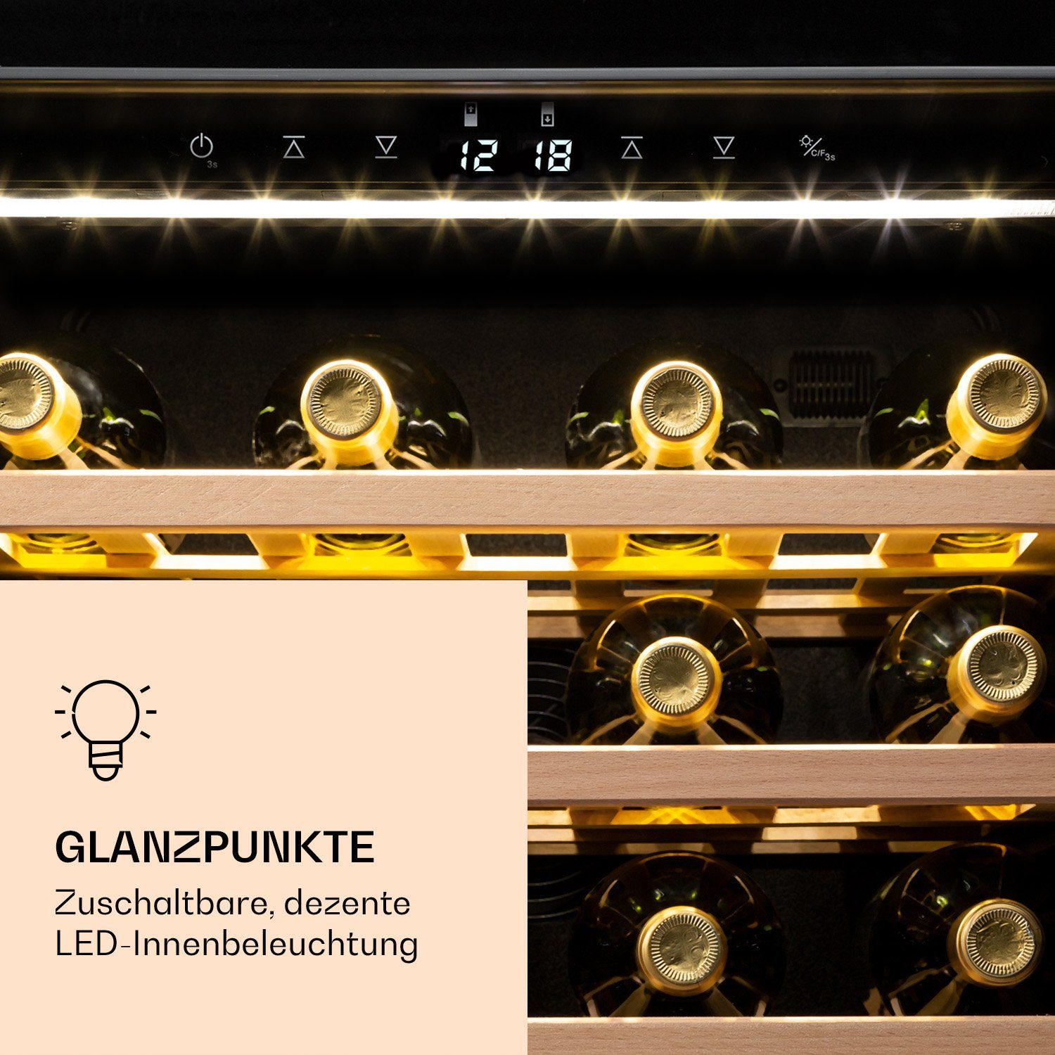 Klarstein Weinkühlschrank Vinamour 77 Duo, für 77 Standardflaschen á 0,75l,2 Zonen Wein Flaschenkühlschrank Weintemperierschrank Weinschrank