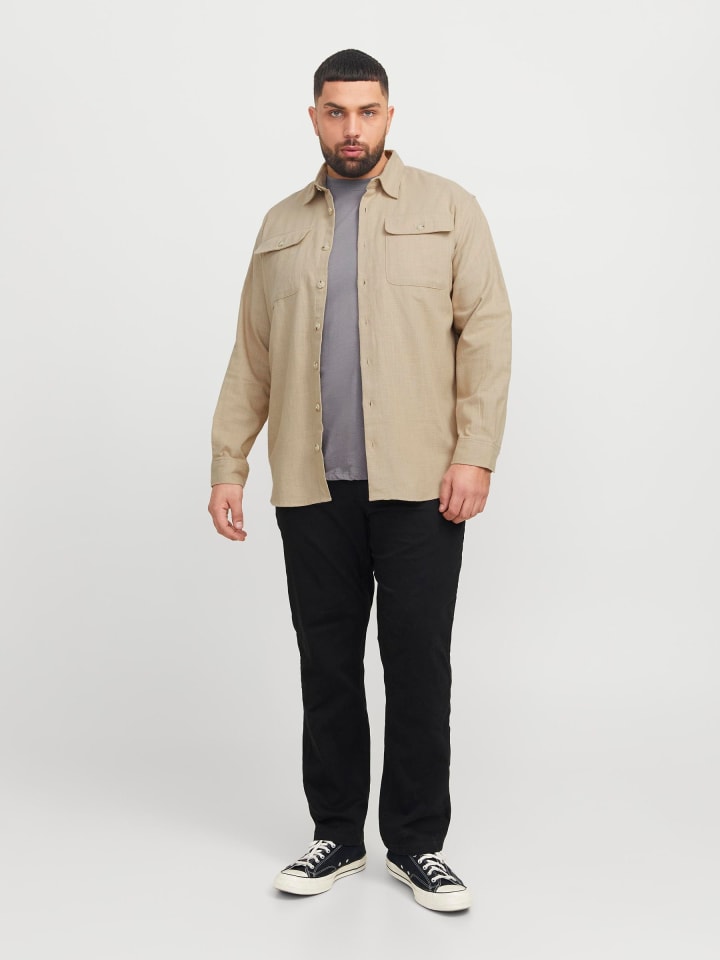 JACK & JONES PLUS Overshirt in White Pepper günstig kaufen