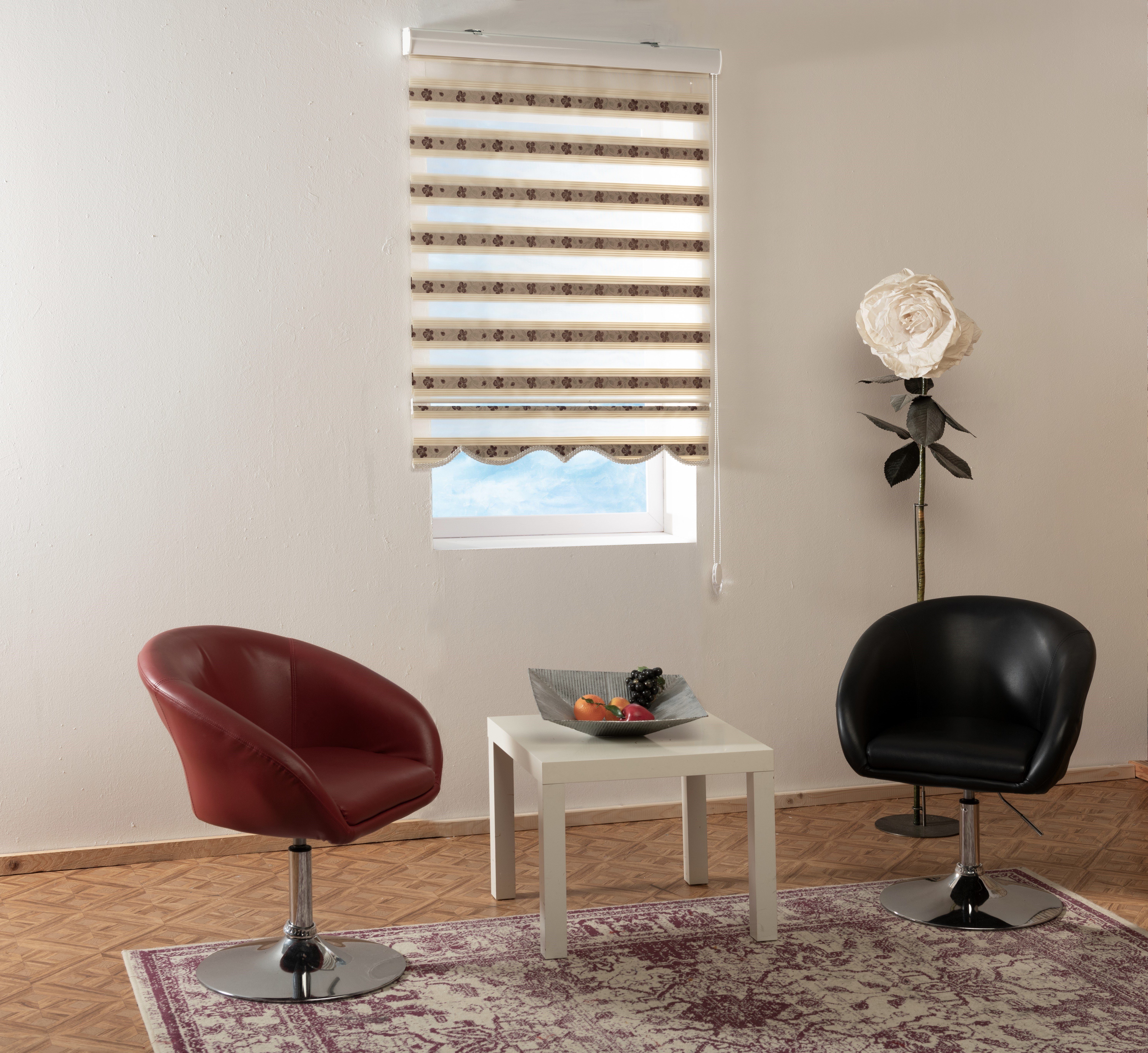 Doppelrollo nach Maß Beige violett Länge 250cm, Yasar Gardinen, Deckenmontage, Deckenmontage und Wandmontage