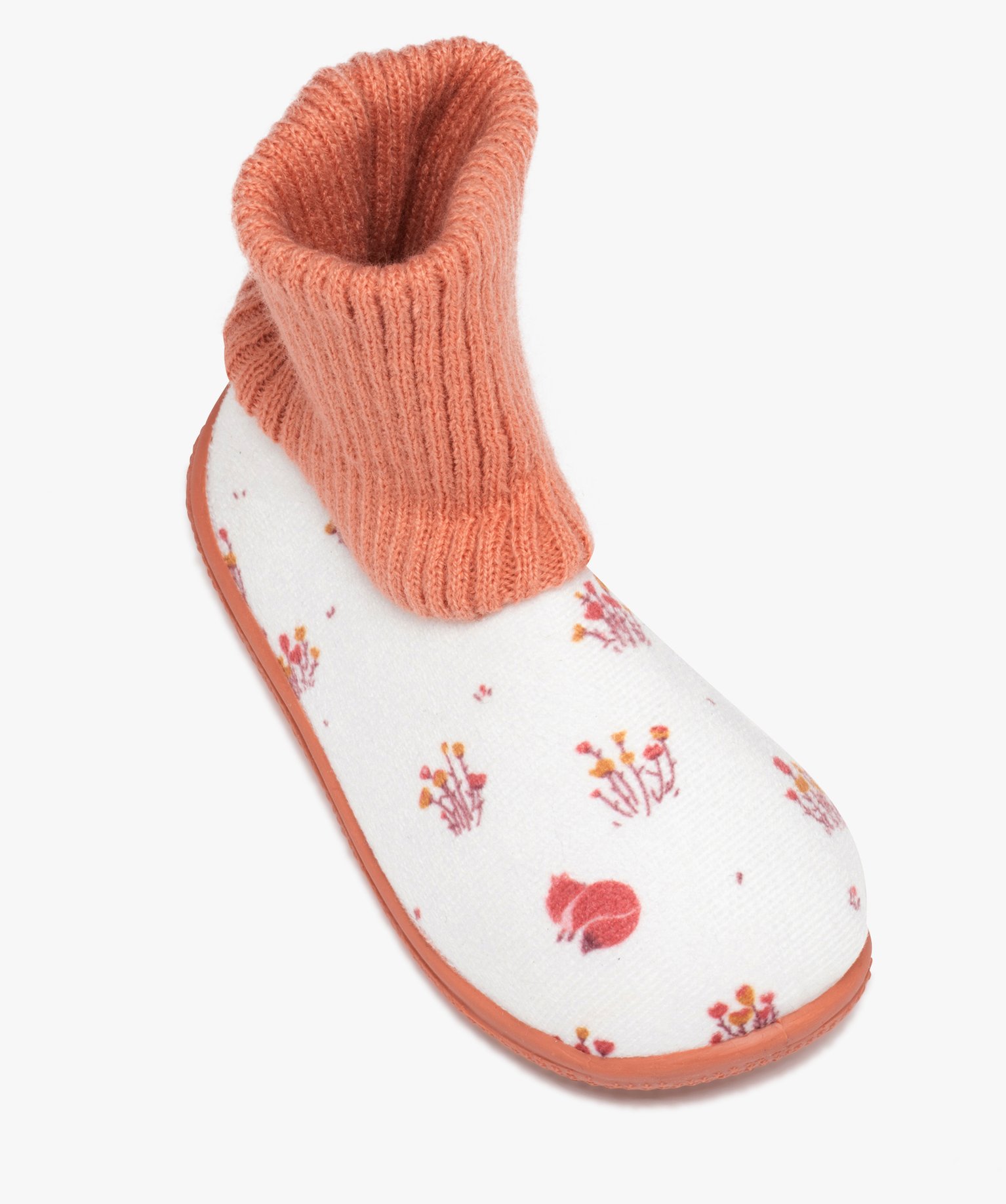 Chaussons fille imprimés en velours et à col chaussette beige | GEMO