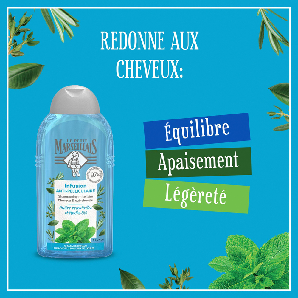 le petit marseillais Shampooing Anti-Pelliculaire Infusion Huiles Essentielles Et Menthe Bio - 250 ml Shampoing
